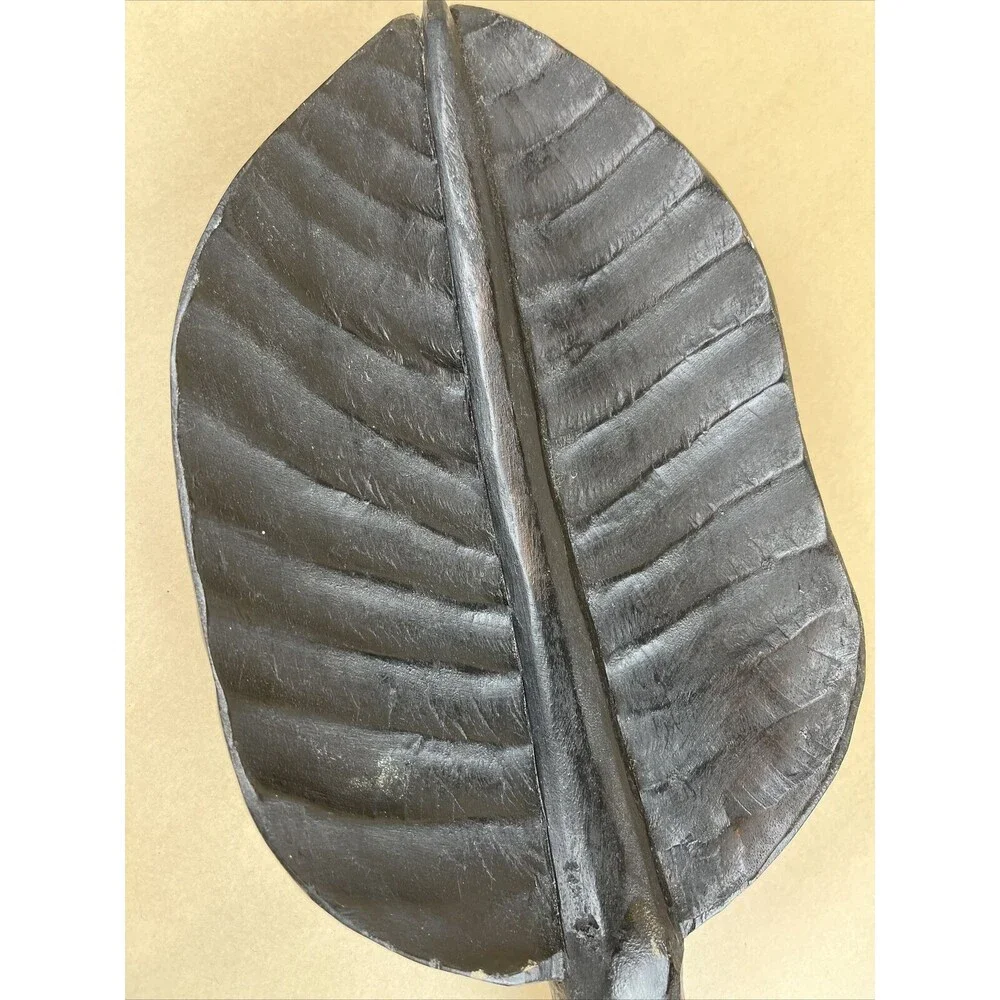 Leaf Shaped Wooden Sushi Plate Dessert Serving Tray Dish‎ Black Heavy